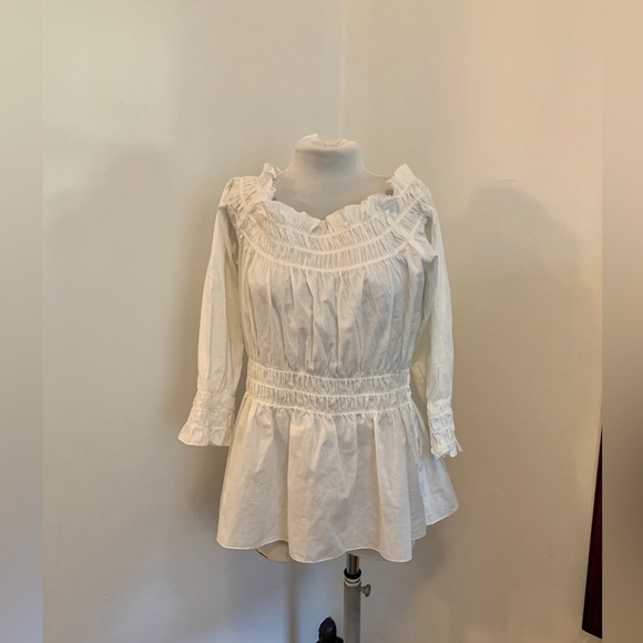 VTG Ninety Cotton Peasant Whit Off Shoulder smocked Pirate Victorian Top y2k 90s - Picture 3 of 13